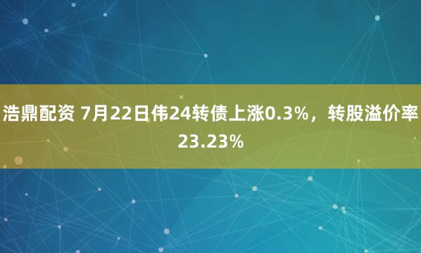 浩鼎配资 7月22日伟24转债上涨0.3%，转股溢价率23.23%